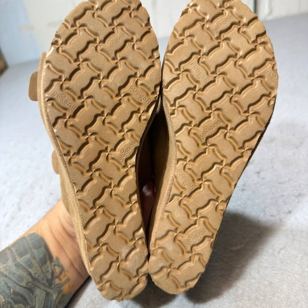 Yokono Wedge Sandals Women 7.5 Tan Brown Leather Two Strap Buckle Made In Spain